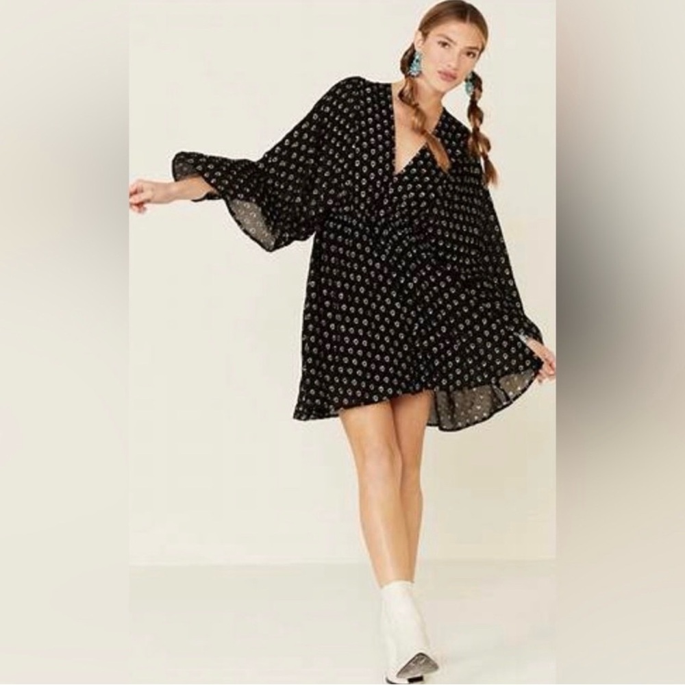 Band of Gypsies Black and Silver Heart Boho Mini Dress